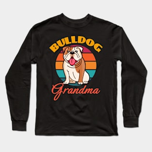 Bulldog Grandma Dog Mothers Day puppy Lover Cute Sunser Retro Funny Long Sleeve T-Shirt